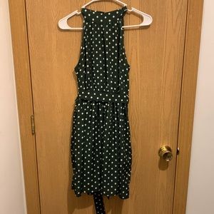 Shein polka dot high neck mini dress with synched waist and tie